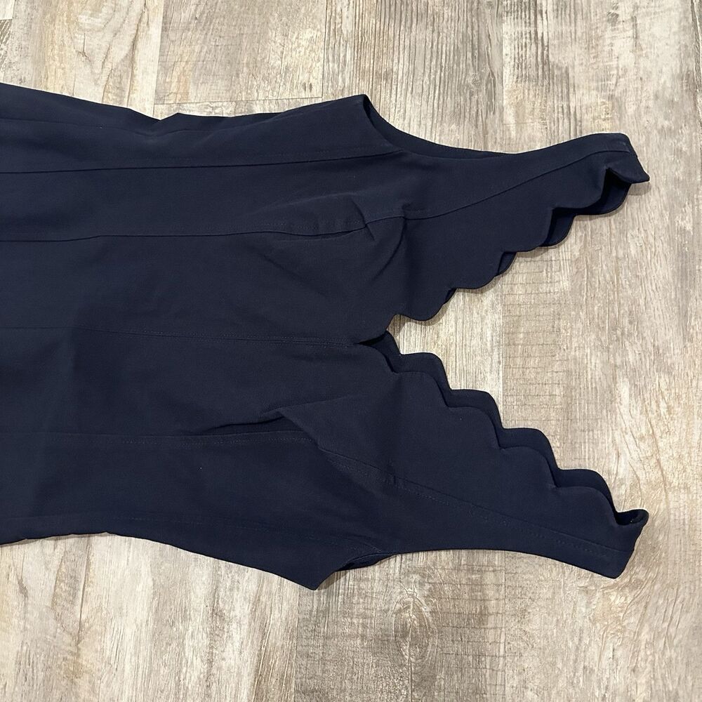 Banana Republic Navy Princess Seam Scalloped Edge Sheath Dress Size 4 Preppy - Picture 5 of 14